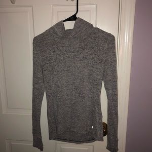 grey turtleneck sweatshirt